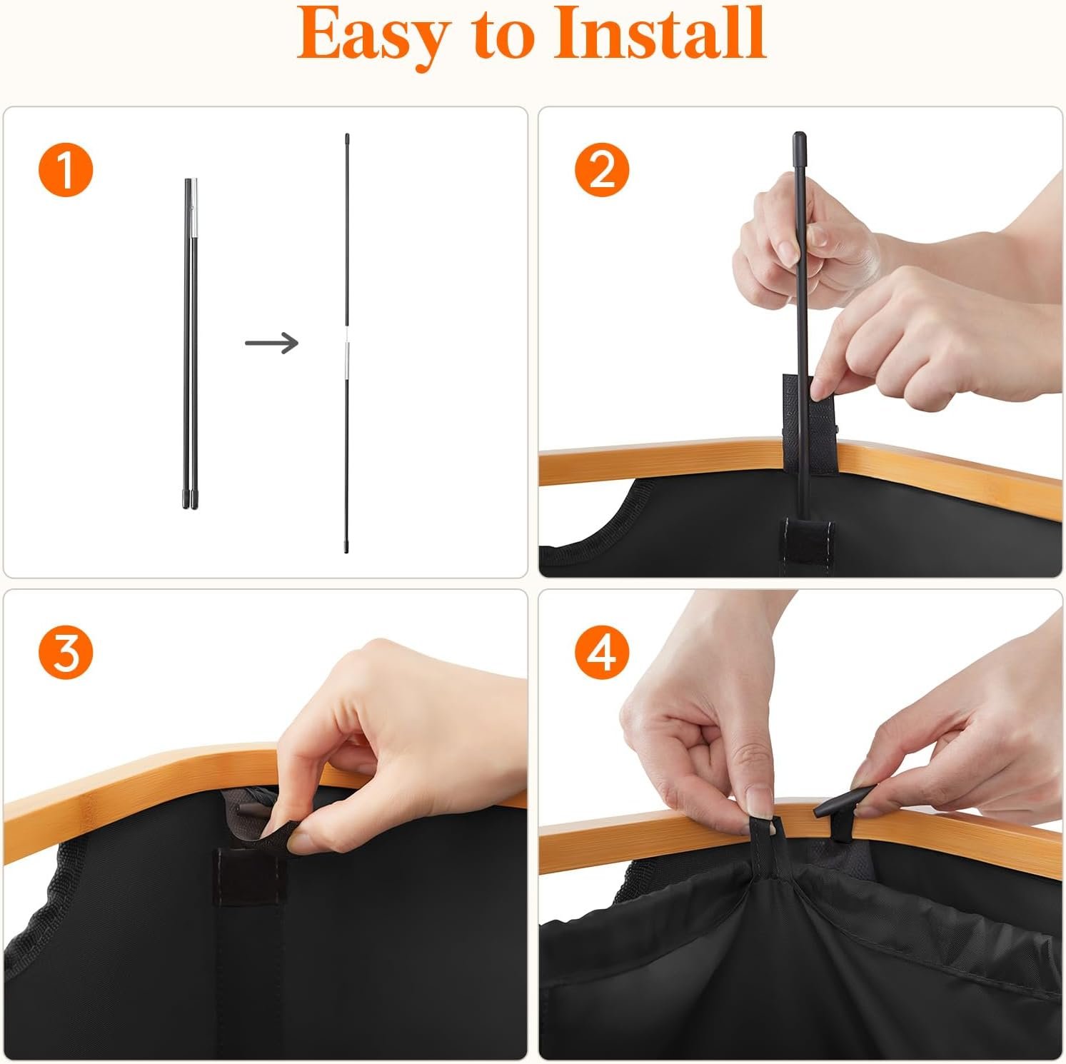100L Laundry Basket with Lid, Dirty Clothes Bin with Bamboo Handles and A Removable Bag, Large Foldable Washing Basket for Bedroom, Bathroom, Dorm, Laundry Room, Black - Image 6