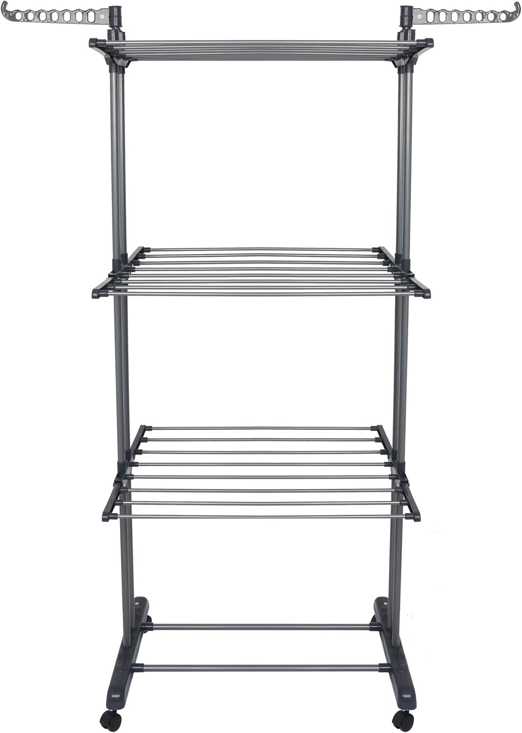 Airer Clothes Drying Rack,4-Tier Grey Foldable Clothes Hanger Adjustable Large Stainless Steel Garment Laundry Racks for Indoor Outdoor with Foldable Wings - Image 2