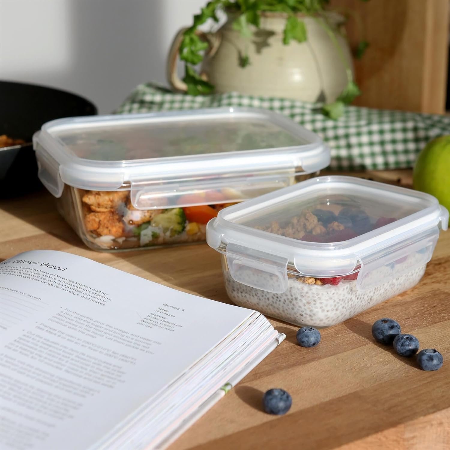 Housewares Glass Containers with Airtight Lids - 10 Pack - 2 Sizes (1040ml | 370ml) Lunch Box Tubs BPA-Free Meal Prep Containers Reusable Leak Proof Food Storage Tubs, Oven Safe, Freezer Safe - Image 7