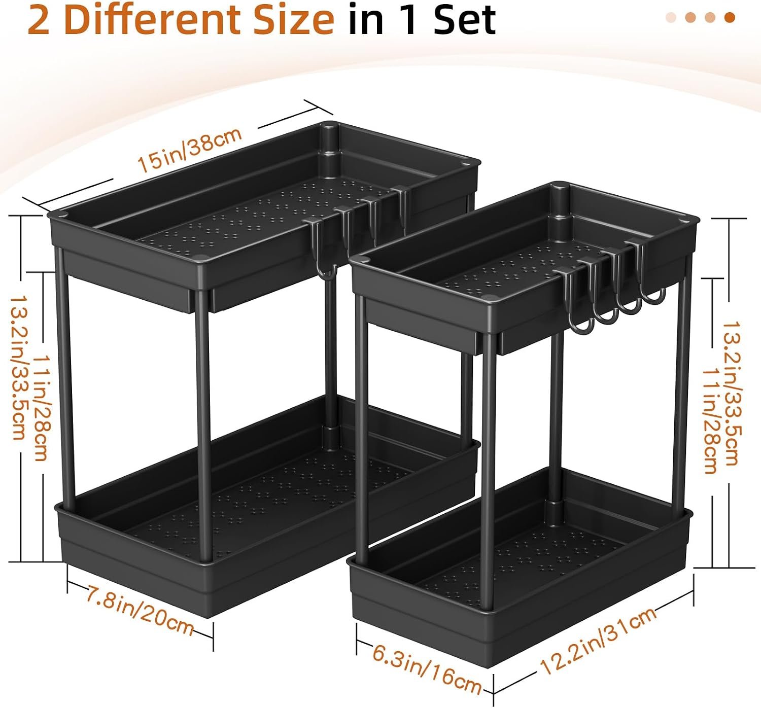 2 Pack Under Sink Storage - Kitchen Storage and Organisation, 2 Tier Kitchen Under Sink Shelf, Multi-Purpose Organisation for Bathroom,Black | Under Sink, Sink, Bathroom, Multipurpose, Cabinet Organiser, Space Saving - Image 2
