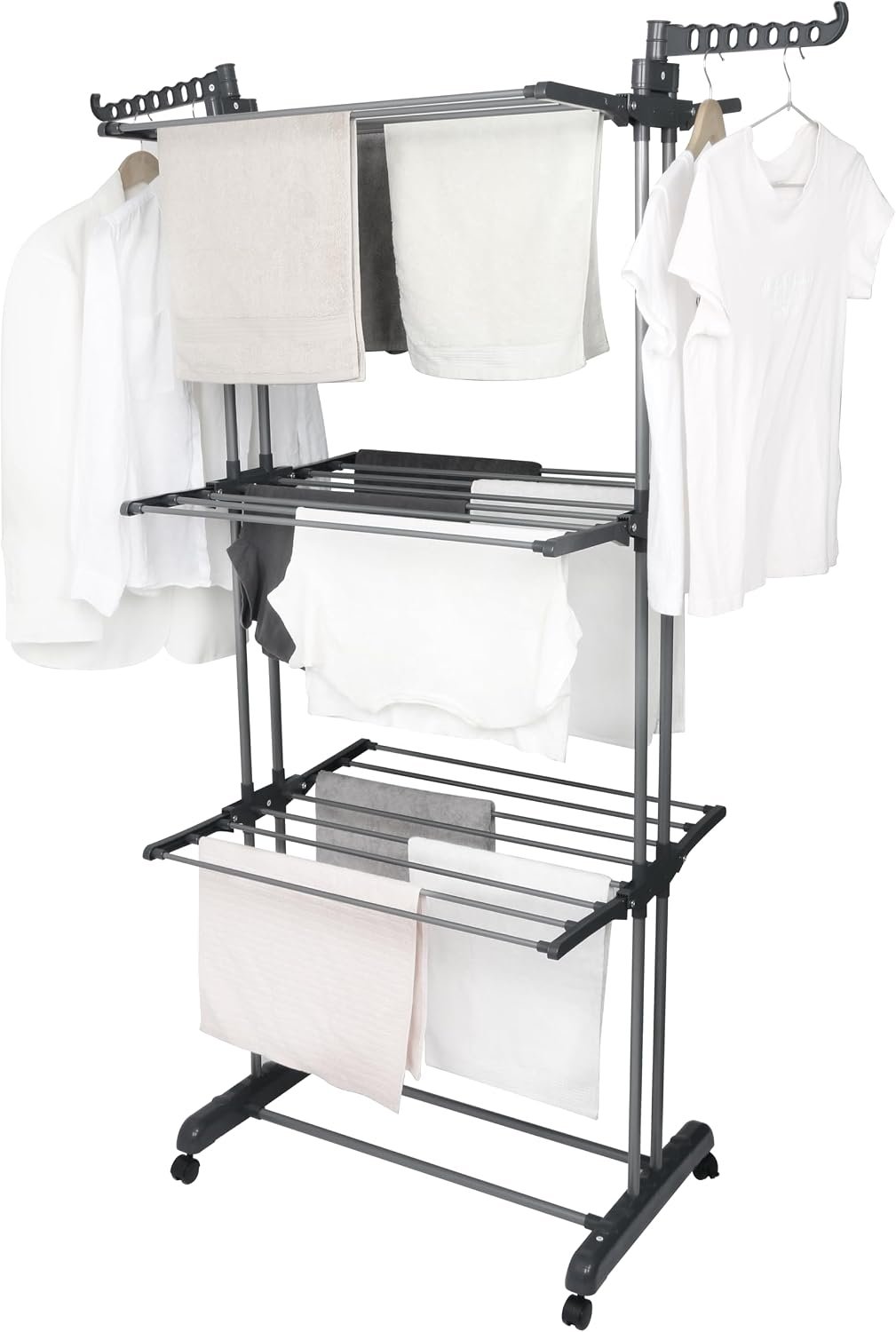 Airer Clothes Drying Rack,4-Tier Grey Foldable Clothes Hanger Adjustable Large Stainless Steel Garment Laundry Racks for Indoor Outdoor with Foldable Wings - Image 5