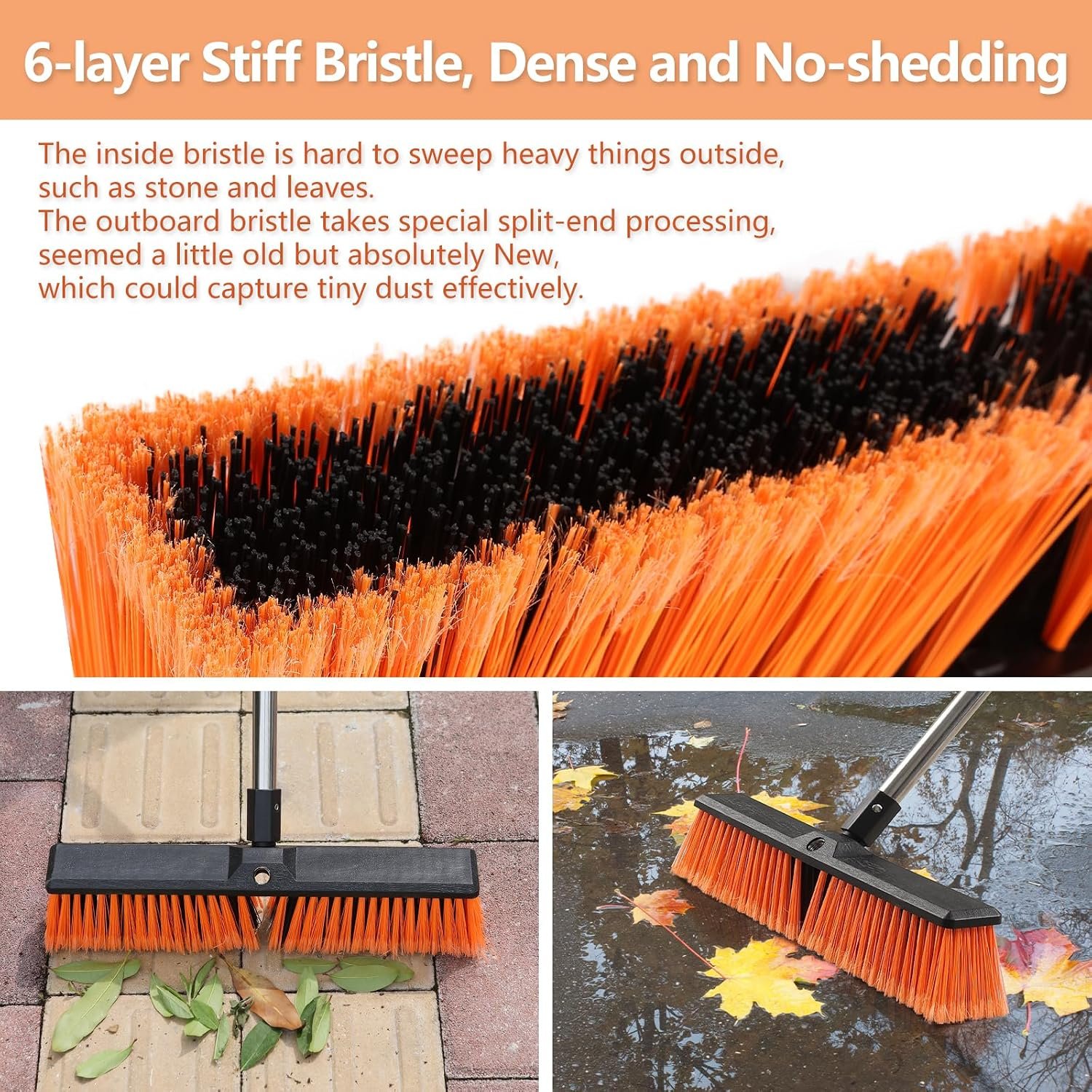 18IN Garden Broom Outdoor Heavy Duty with Long Handle(64IN), Hard Yard Sweeping Brush with Stiff Bristle, Patio Large Brooms Outside, Industrial Wide Brushes Set, Strong Deck Cleaning Tool - Image 6