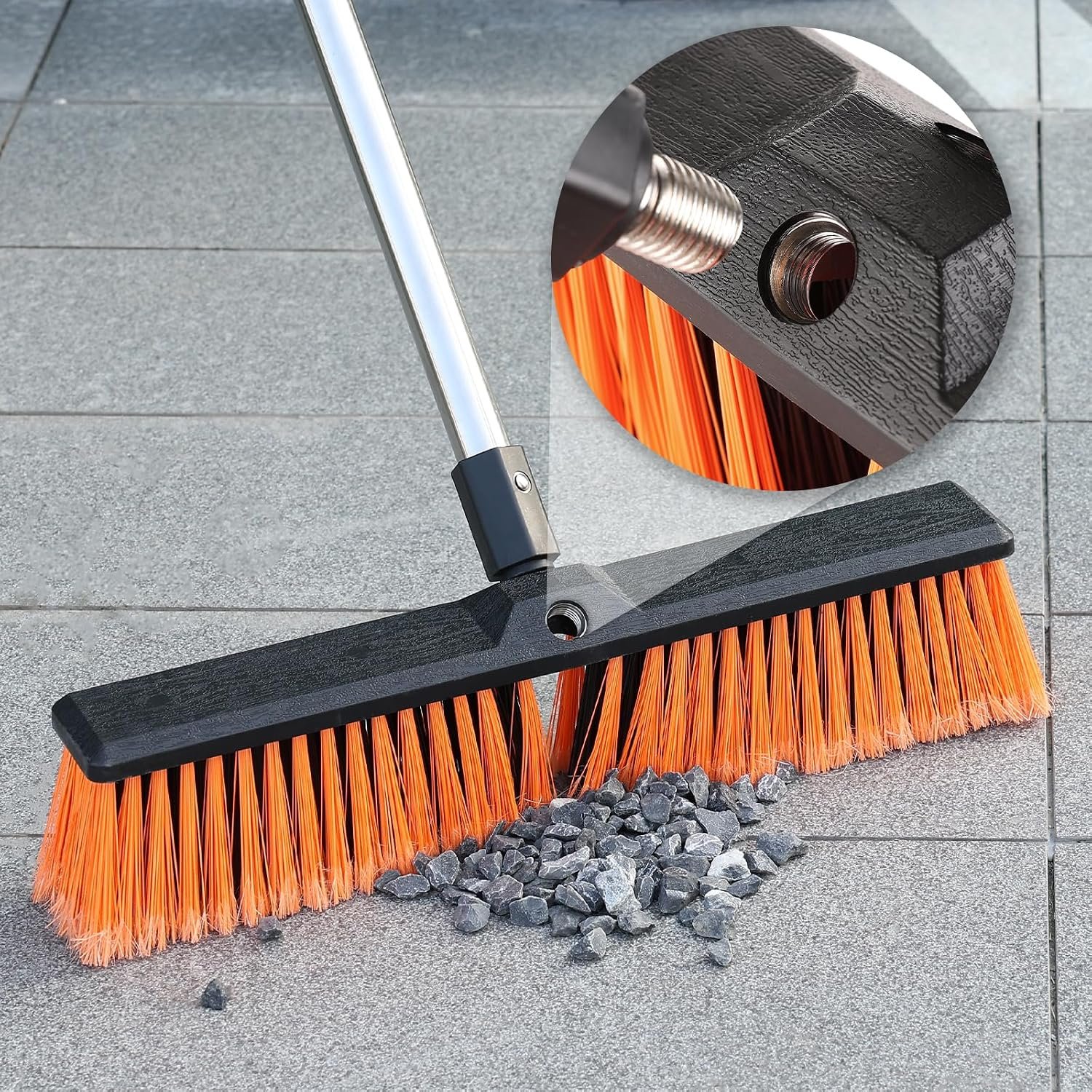 18IN Garden Broom Outdoor Heavy Duty with Long Handle(64IN), Hard Yard Sweeping Brush with Stiff Bristle, Patio Large Brooms Outside, Industrial Wide Brushes Set, Strong Deck Cleaning Tool - Image 5