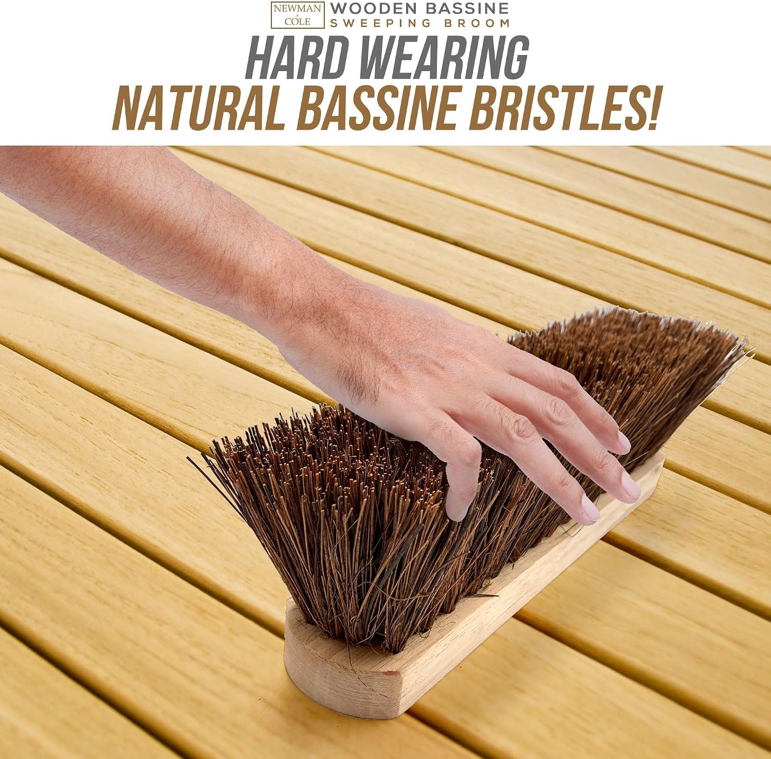 12” Outdoor Garden Broom with Wooden Handle Natural Stiff Bassine Hard Bristle with Durable Support Bracket Yard Brush Heavy Duty Broom Outdoor Cleaning Sweeping (PACK OF 1) - Image 4