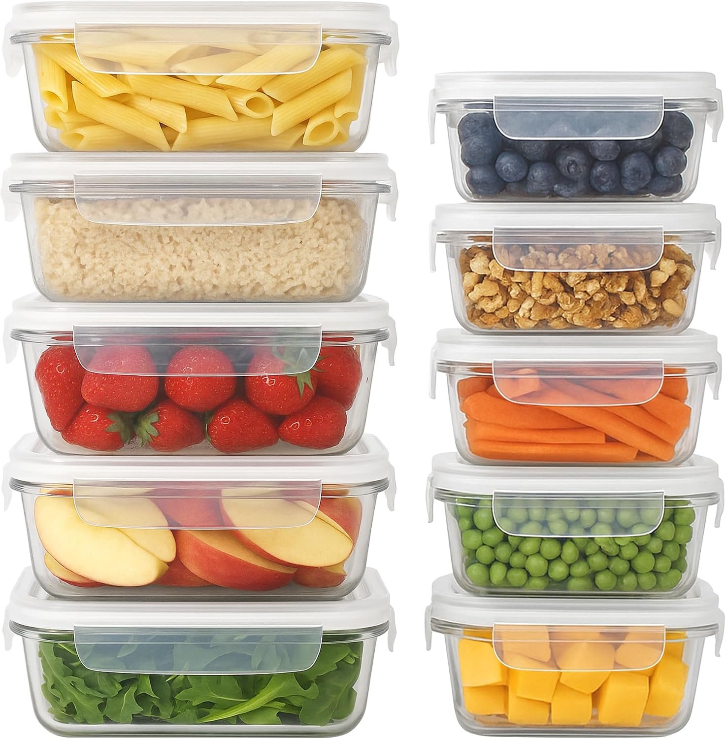 Housewares Glass Containers with Airtight Lids - 10 Pack - 2 Sizes (1040ml | 370ml) Lunch Box Tubs BPA-Free Meal Prep Containers Reusable Leak Proof Food Storage Tubs, Oven Safe, Freezer Safe