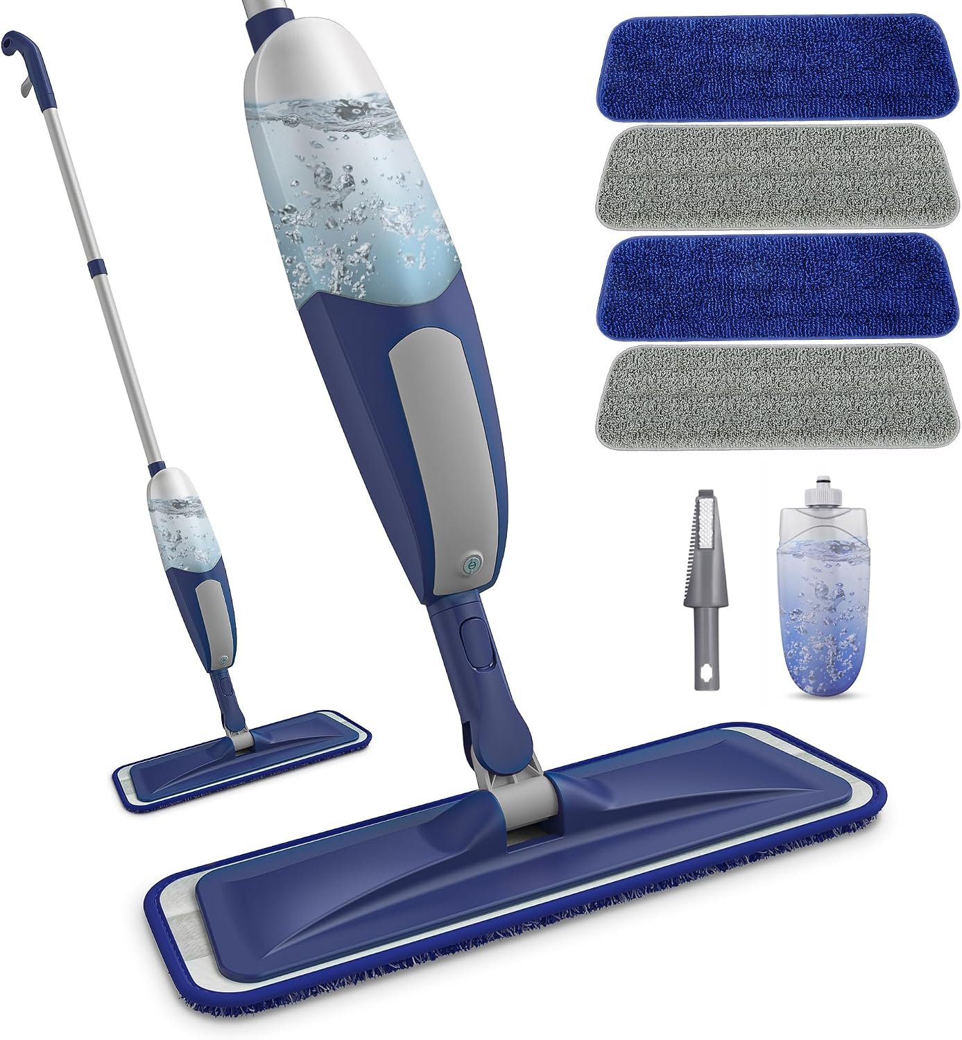 Cleaning Floors -Microfibre Floor Mop with Sprayer Flat Wet Dry Dust Mop with 4 Washable Pads Reusable 550ML Bottle for Hard Wood Laminate Wooden Tile Vinyl Kitchen Bathroom