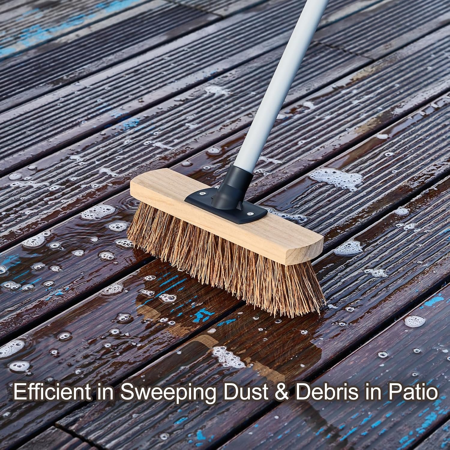 10IN Outdoor Garden Broom Heavy Duty with Long Handle(55IN), Yard Sweeping Brush with Natural Bassine Hard Bristle & Metal Poles, Stiff Broom for Decking, Driveway, Garage, Garden, Yard - Image 5