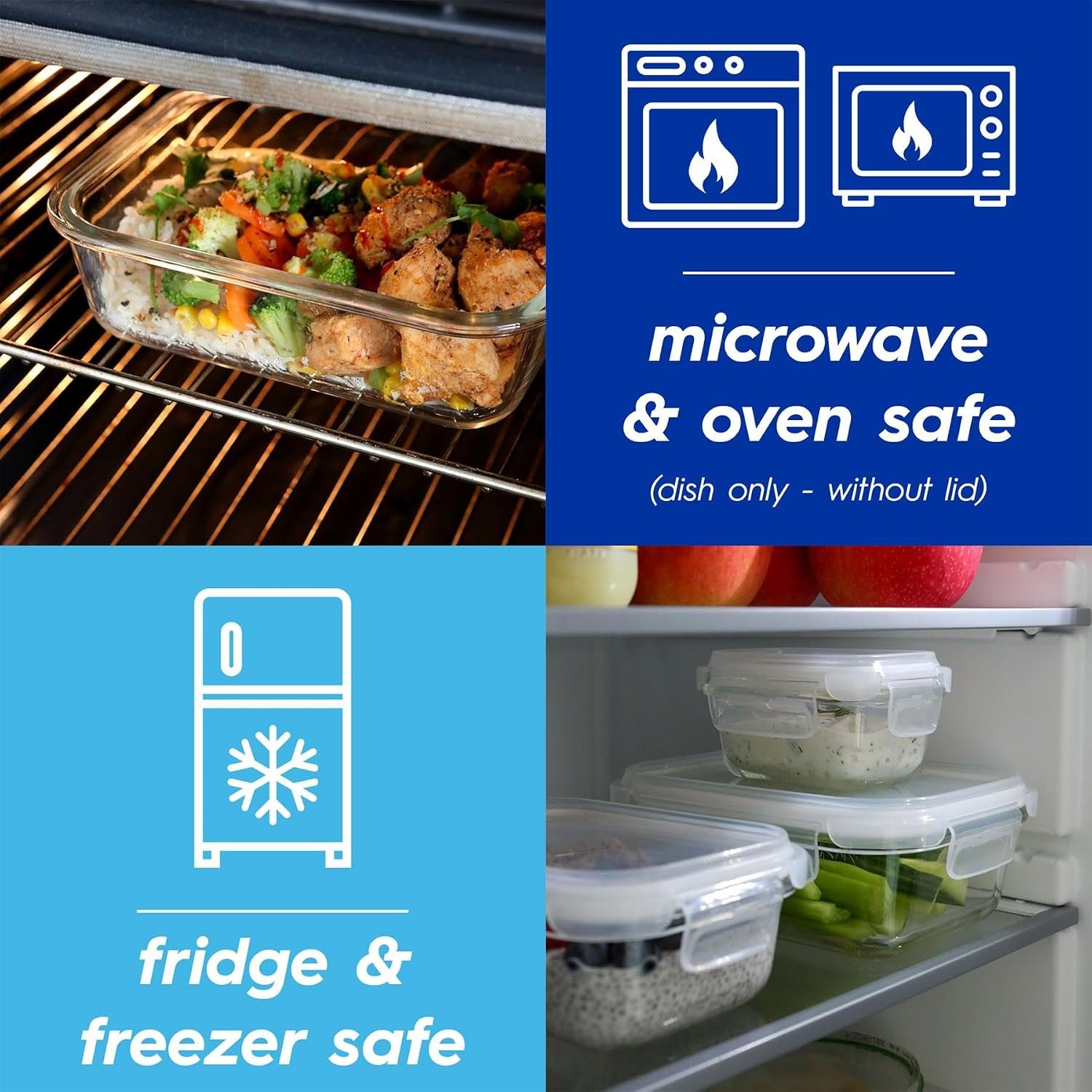 Housewares Glass Containers with Airtight Lids - 10 Pack - 2 Sizes (1040ml | 370ml) Lunch Box Tubs BPA-Free Meal Prep Containers Reusable Leak Proof Food Storage Tubs, Oven Safe, Freezer Safe - Image 3
