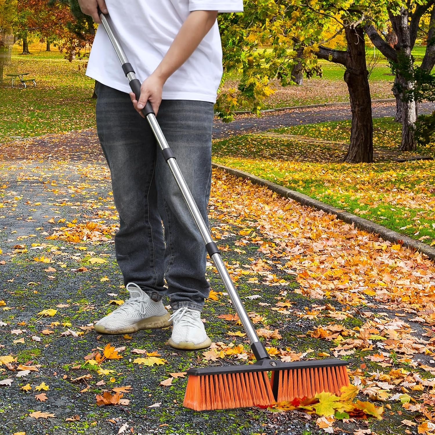 18IN Garden Broom Outdoor Heavy Duty with Long Handle(64IN), Hard Yard Sweeping Brush with Stiff Bristle, Patio Large Brooms Outside, Industrial Wide Brushes Set, Strong Deck Cleaning Tool - Image 2