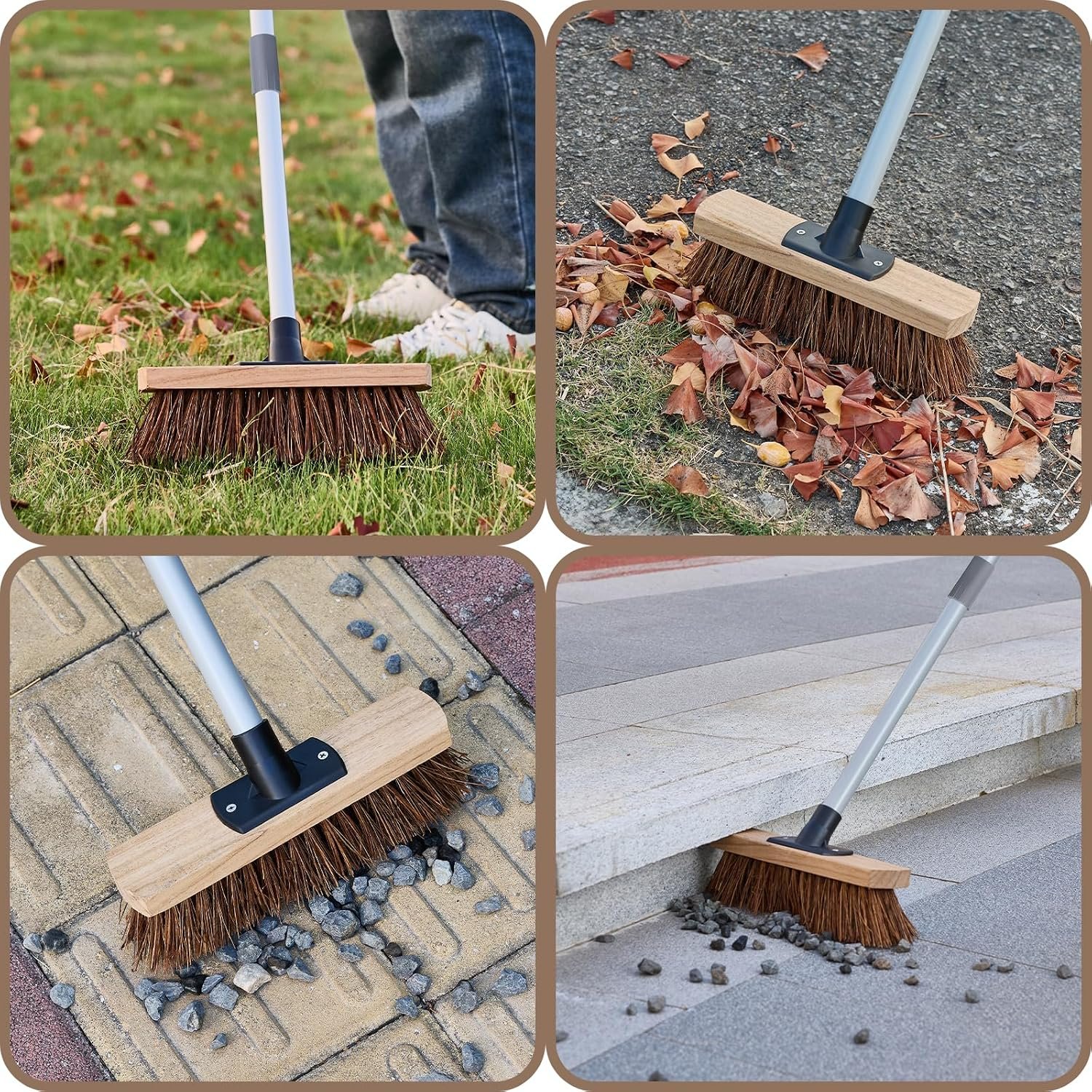 10IN Outdoor Garden Broom Heavy Duty with Long Handle(55IN), Yard Sweeping Brush with Natural Bassine Hard Bristle & Metal Poles, Stiff Broom for Decking, Driveway, Garage, Garden, Yard - Image 6