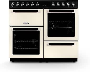 100cm Dual Fuel Range Cooker – Cream – 7 Gas Burners, 2 Electric Ovens, Separate Grill, Cast Iron Pan Supports