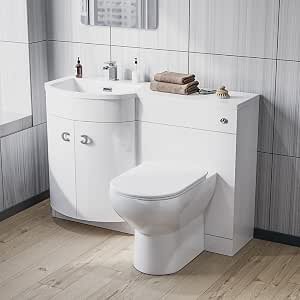 1100mm LH Sink White Combination Vanity Unit with BTW Toilet Flat Pack