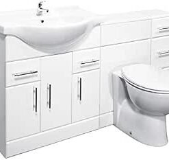 1700mm Bathroom Vanity Unit Cabinet Combination Set with Storage and WC Toilet Unit, Pan and Cistern