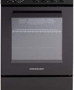 50cm 62L Capacity Single Cavity Freestanding Electric Cooker with 4 Zone Solid Plate Hob Cooktop - Black