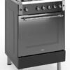 60cm Freestanding Gas Cooker With Wok Burner & Turbo Fan - Shiny Stainless Steel & Black