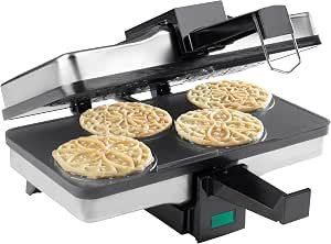 Baker - 4 Mini Pizzelle Cookies at Once - Non-stick, Even Heat, Safety Steam Guard - Stainless Steel, Modern/Minimalist Style