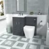 Basin Vanity Cabinet, WC Unit Dark Grey & Rimless Back To Wall Toilet