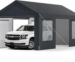 Carport, Heavy Duty Galvanized Car Canopy with 8 Removable Sidewalls & Adjustable Tarp, UV Resistant Waterproof Garage Boat Shelter Party Tent for Outdoor Garden