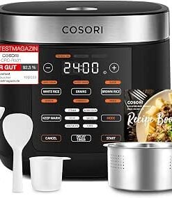 Cooker 5L, 10 Cups, Ceramic Coated Inner Pot, Slow & Steamer, Black