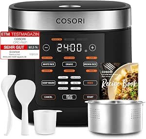 Cooker 5L, 10 Cups, Ceramic Coated Inner Pot, Slow & Steamer, Black