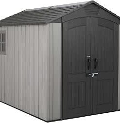 Garden Storage Shed, 7 x 9.5 ft (213 x 289 cm), High-Density Polyethylene (HDPE), Steel-Reinforced Apex Roof, Tan
