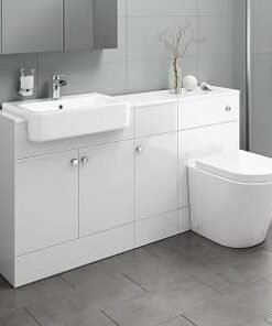 Gloss White Combined Vanity Unit Close Coupled Toilet Bathroom Furniture Basin Sink Pan WC