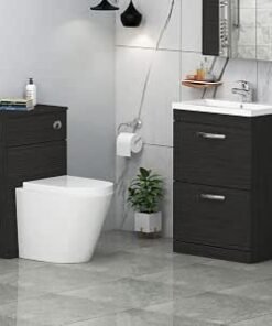 Hale Black Bathroom 2 Drawers Mid-Edge Vanity Unit Basin Sink & Rimless Cesar Pan + Toilet Furniture Set
