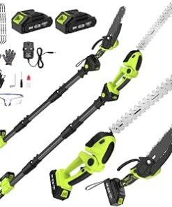Hedge Trimmer & Chainsaw Set, 2 * 4.0Ah Battery Rechargeable 7.05Ft Extension Pole 550W Pure Copper Motor 0-135° Adjust Angle Long Reach Trimmer Pruning Branch for...