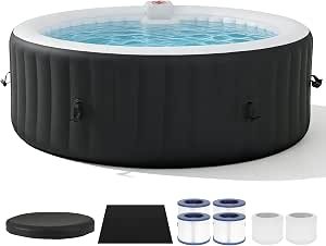 Hot Tub 208X208CM, 60% More Energy Efficient, Portable Lazy Spa with 1800W Heater & 130 Air Jets Massage System, Fits Small Bathroom & Garden, Includes...
