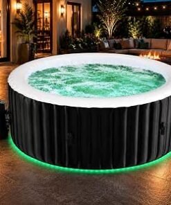 Inflatable Hot Tub with Colour-Changing LED Lights | Large Round Portable Spa with 120 Bubble Jets