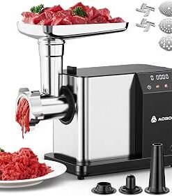Meat Grinder [3000W MAX], Meat Mincer with LCD Display & Reverse Function, Sausage Maker with 3 Different Cutting Plates & Kibbe Attachment for Home Use