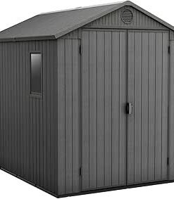 Outdoor Apex Double Door Garden Storage Shed 6 x 8ft Grey Evotech+ Wood Look and Feel | Fade Free