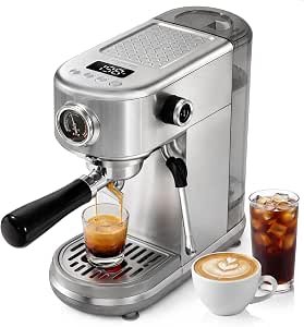 Programmable Espresso Machine with LED Display & Pressure Gauge