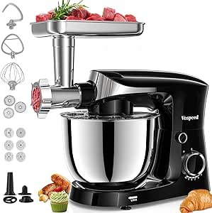 Stand Mixer, 1500W Electric Kitchen Mixer with 5.5L Bowl, Multifunctional Food Mixer for Cake, Bread, and Dough with Meat Grinder, Sausage Maker, Pasta & Cookie...