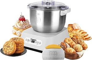 Steel Dough Mixer, Electric Stand Mixer with Thermostatic Fermentation, Intelligent Timer & Automatic Kneading, Dough Maker with Split Design and Scale Scraper for...