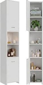 Storage Cabinet, Tall White Slim Freestanding Cupboard