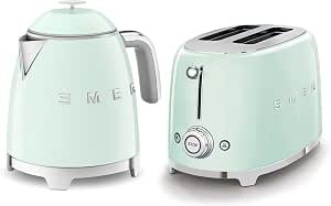 Style Retro Range Breakfast Set, 0.8L 1400W Mini Kettle and Multi-Functional Control 2-Slice 950W Toaster, Pastel Green, KLF05PGUK/ TSF01PGUK