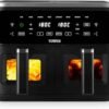 Vizion 9L Dual Basket Air Fryer with Digital Control Panel, 8 Cooking Pre-sets, Sync Function & Match Cook Function, Shake Reminder, 2400W, Black, T17177