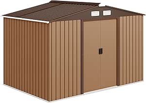 x 6 ft Metal Garden Shed Waterproof Galvanised Light Brown